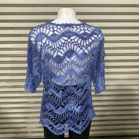 LASeine blue/purple crocheted short sleeve top - Picture 6 of 6